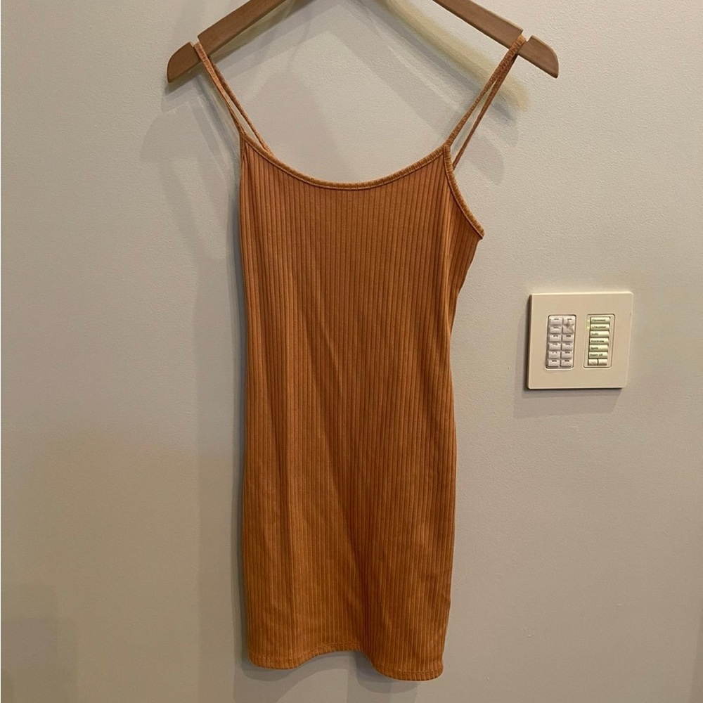 Urban Outfitters Tan Ribbed Slip Dress
